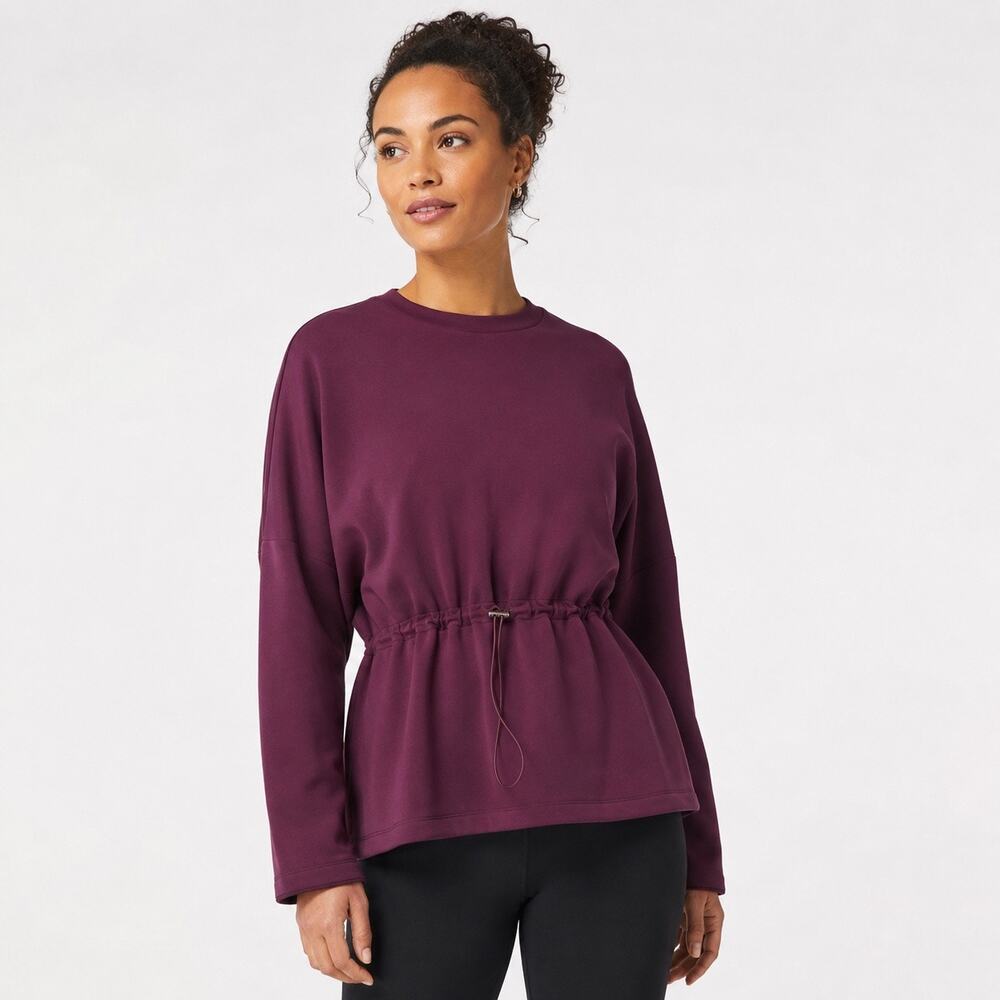 Sweaty Betty Grace Scuba Toggle Crewneck Sweatshirt Plum Drawstring Waist L
